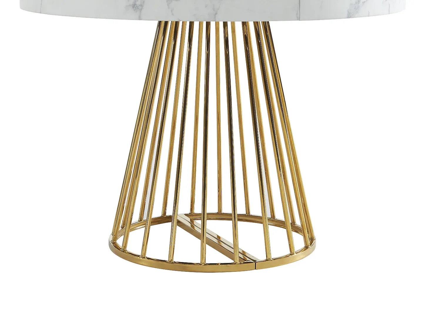 Mesa de comedor de 2 a 12 comensales de MDF y acero - Efecto mármol blanco y dorado - FIRELA