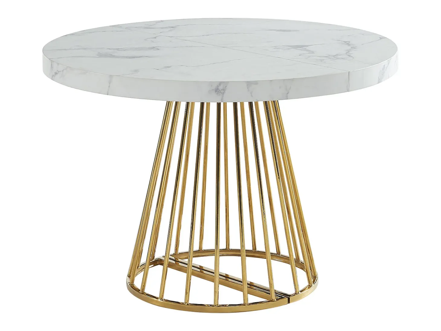 Mesa de comedor de 2 a 12 comensales de MDF y acero - Efecto mármol blanco y dorado - FIRELA