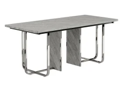 Mesa de comedor de 6 a 8 personas en MDF y metal - Gris y plata - Mesa de comedor rectangular - 180x80x75cm