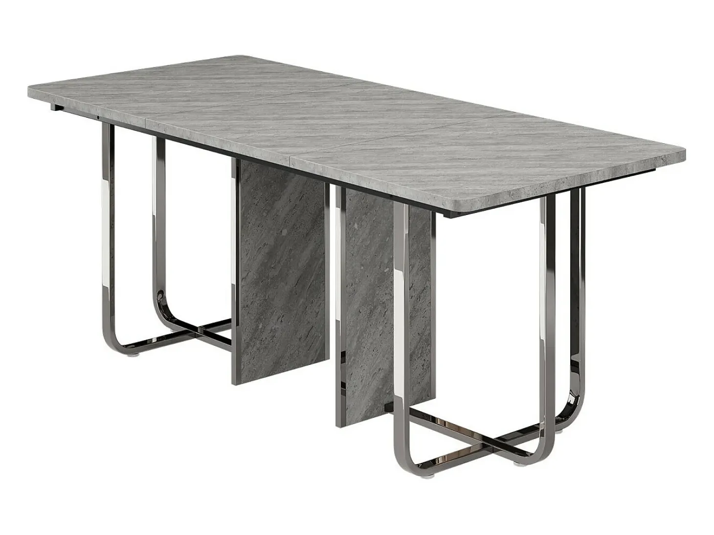 Mesa de comedor de 6 a 8 personas en MDF y metal - Gris y plata - Mesa de comedor rectangular - 180x80x75cm