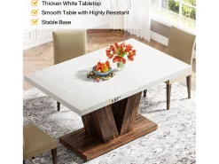 Mesa de comedor de 120 cm para 4 personas, mesa de cocina blanca con pedestal robusto