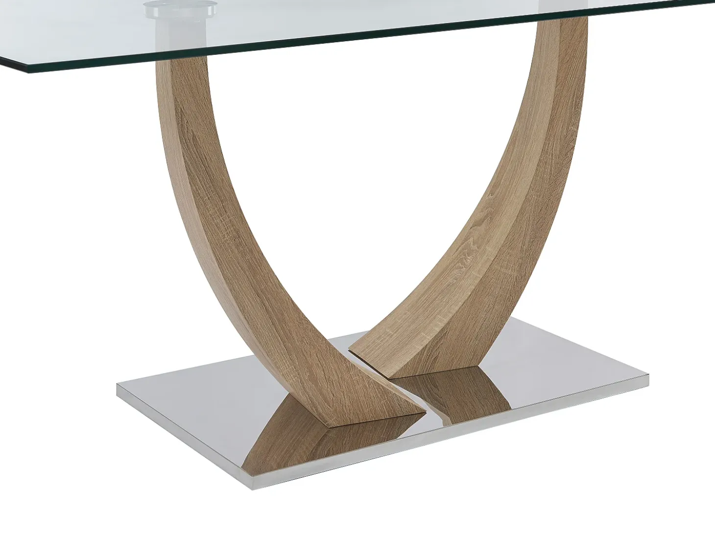 Mesa de comedor de 6 plazas de vidrio templado, acero y MDF natural claro - MELODIE II