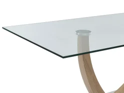 Mesa de comedor de 6 plazas de vidrio templado, acero y MDF natural claro - MELODIE II