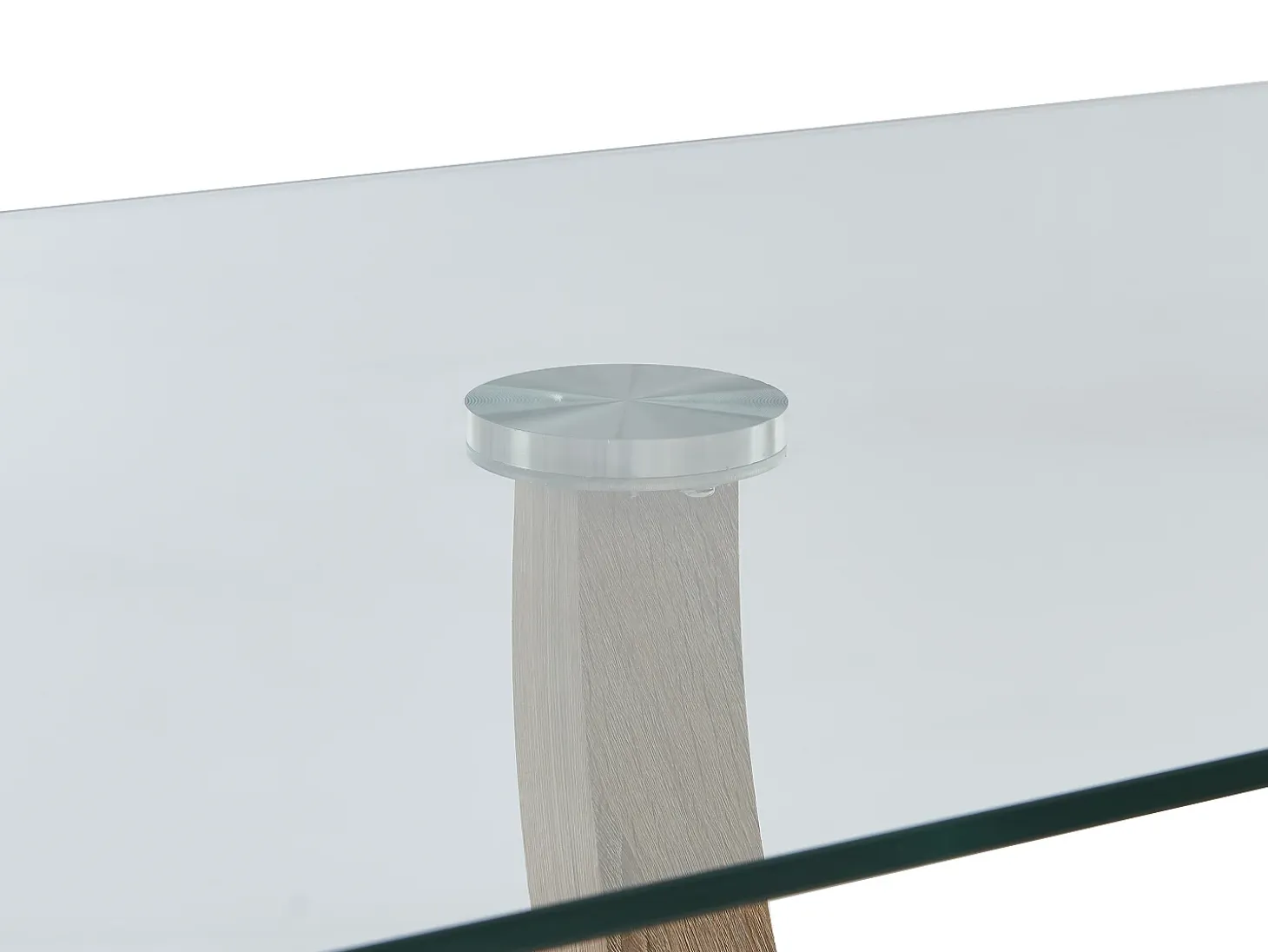 Mesa de comedor de 6 plazas de vidrio templado, acero y MDF natural claro - MELODIE II