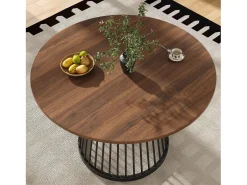 Mesa de comedor de 4 plazas - 80 x 80 x 76 cm - mesa redonda con patas de metal negro - tablero de MDF jaspeado - MDF + metal - negro