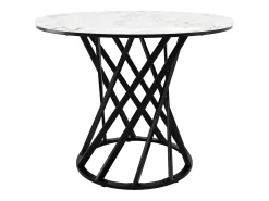 Mesa de comedor de 4 plazas - 80 x 80 x 76 cm - mesa redonda con patas de metal negro - tablero de MDF jaspeado - MDF + metal - negro