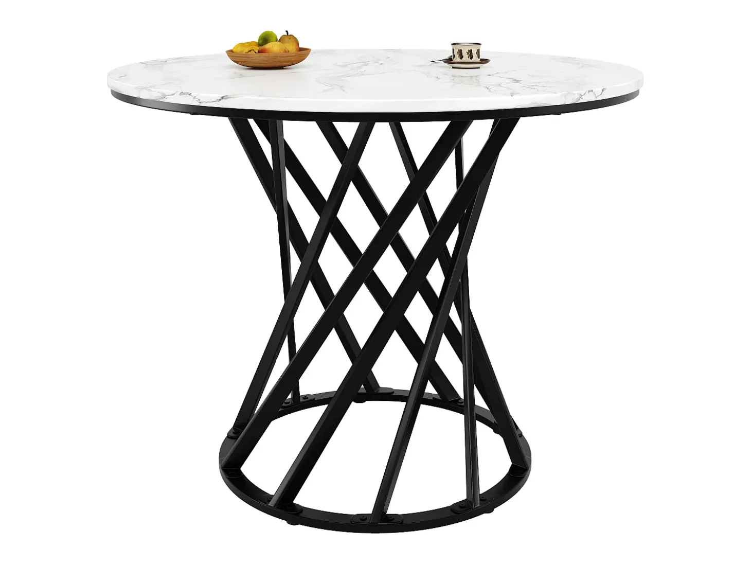Mesa de comedor de 4 plazas - 80 x 80 x 76 cm - mesa redonda con patas de metal negro - tablero de MDF jaspeado - MDF + metal - negro
