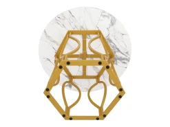Mesa de comedor de 4 plazas - 100 x 100 x 76 cm - redonda con patas de metal dorado - tablero de MDF jaspeado - MDF + Metal - blanco