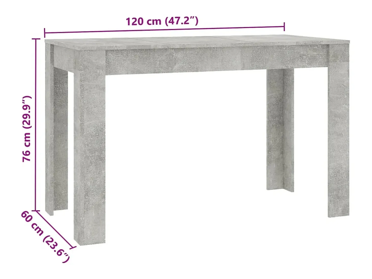 Mesa de comedor de aglomerado gris hormigón 120x60x76 cm