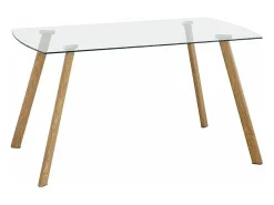 Mesa de comedor de cristal templado de 76x140x80 cm con patas metálicas color madera Reka
