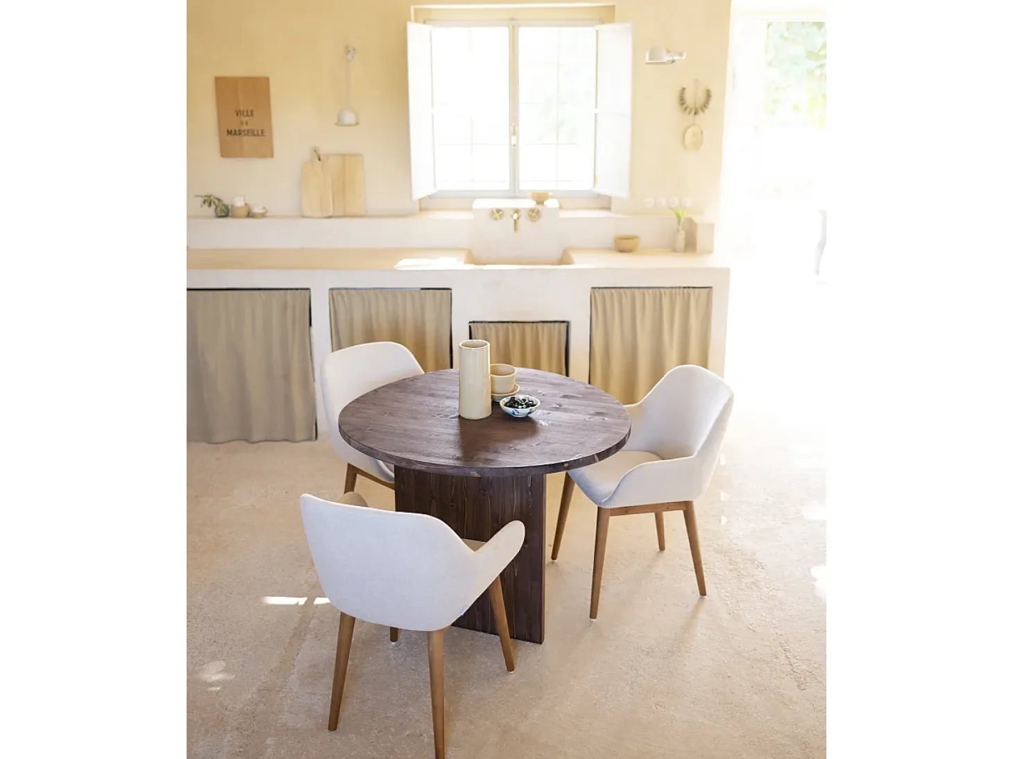 Mesa de comedor de forma orgánica de madera de abeto maciza Decowood en tono nogal de 100x75cm - MUR - DECOWOOD