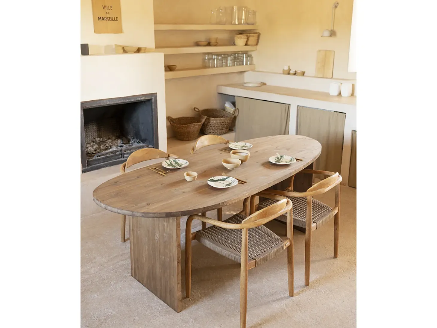 Mesa de comedor de forma orgánica de madera de abeto maciza Decowood en tono roble oscuro de 182,9x75cm - MUR - DECOWOOD