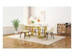 Mesa de comedor de lujo de 120 x 70 cm: estructura de metal, moderna mesa de cocina rectangular con patas doradas.