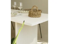 Mesa de comedor de madera de pino maciza rectangular con patas ranuradas Decowood de 180x80cm en tono blanco - BALI - DECOWOOD