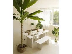Mesa de comedor de madera de pino maciza rectangular con patas ranuradas Decowood de 180x80cm en tono blanco - BALI - DECOWOOD