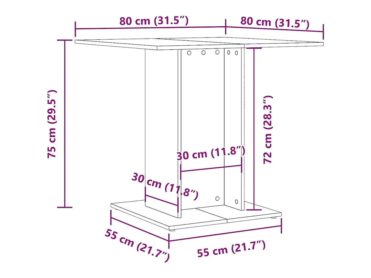 Mesa de comedor de madera contrachapada blanco 80x80x75 cm