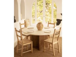 Mesa de comedor de madera maciza de abeto redonda Decowood en tono blanco en microcemento y pata en roble oscuro de Ø110x75cm - TOKYO - DECOWOOD