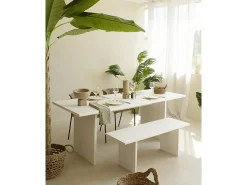 Mesa de comedor de madera de pino maciza rectangular con patas ranuradas Decowood de 140x80cm en tono blanco - BALI - DECOWOOD