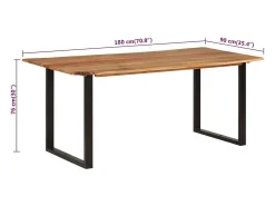 Mesa de comedor de madera maciza de acacia 180x90x76 cm