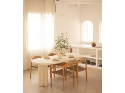 Mesa de comedor de madera maciza de abeto ovalada Decowood en tono blanco en microcemento de 200x85cm - TOKYO - DECOWOOD