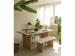 Mesa de comedor de madera de pino maciza rectangular con patas ranuradas Decowood de 140x80cm en tono roble medio - BALI - DECOWOOD