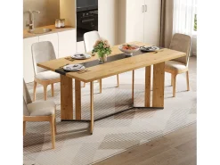 Mesa de comedor de madera de estilo escandinavo - 150 x 80 x 75 cm - veta de roble - MDF - natural