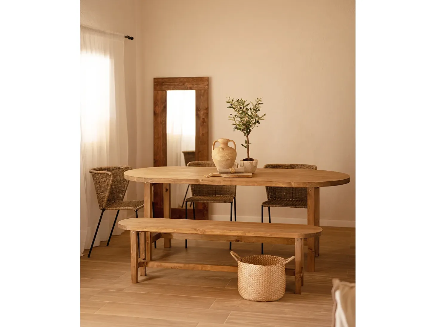 Mesa de comedor de madera maciza de abeto ovalada Decowood en tono roble oscuro de 180x80cm - OLIVIA - DECOWOOD