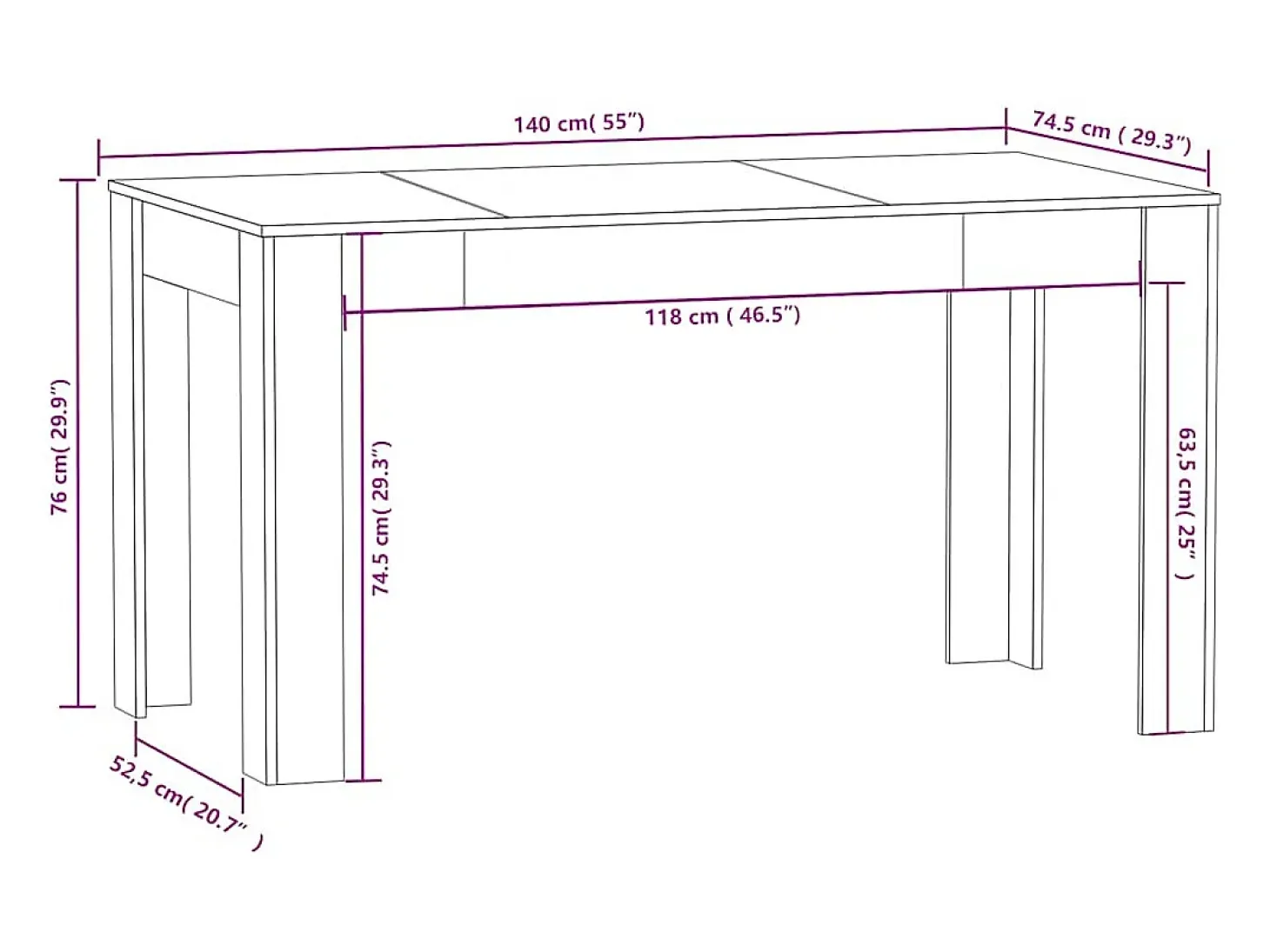 Mesa de comedor de madera contrachapada blanco 140x74,5x76 cm