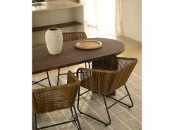 Mesa de comedor de madera maciza de abeto ovalada Decowood en tono nogal de 200x75cm en tono nogal - OSAKA - DECOWOOD