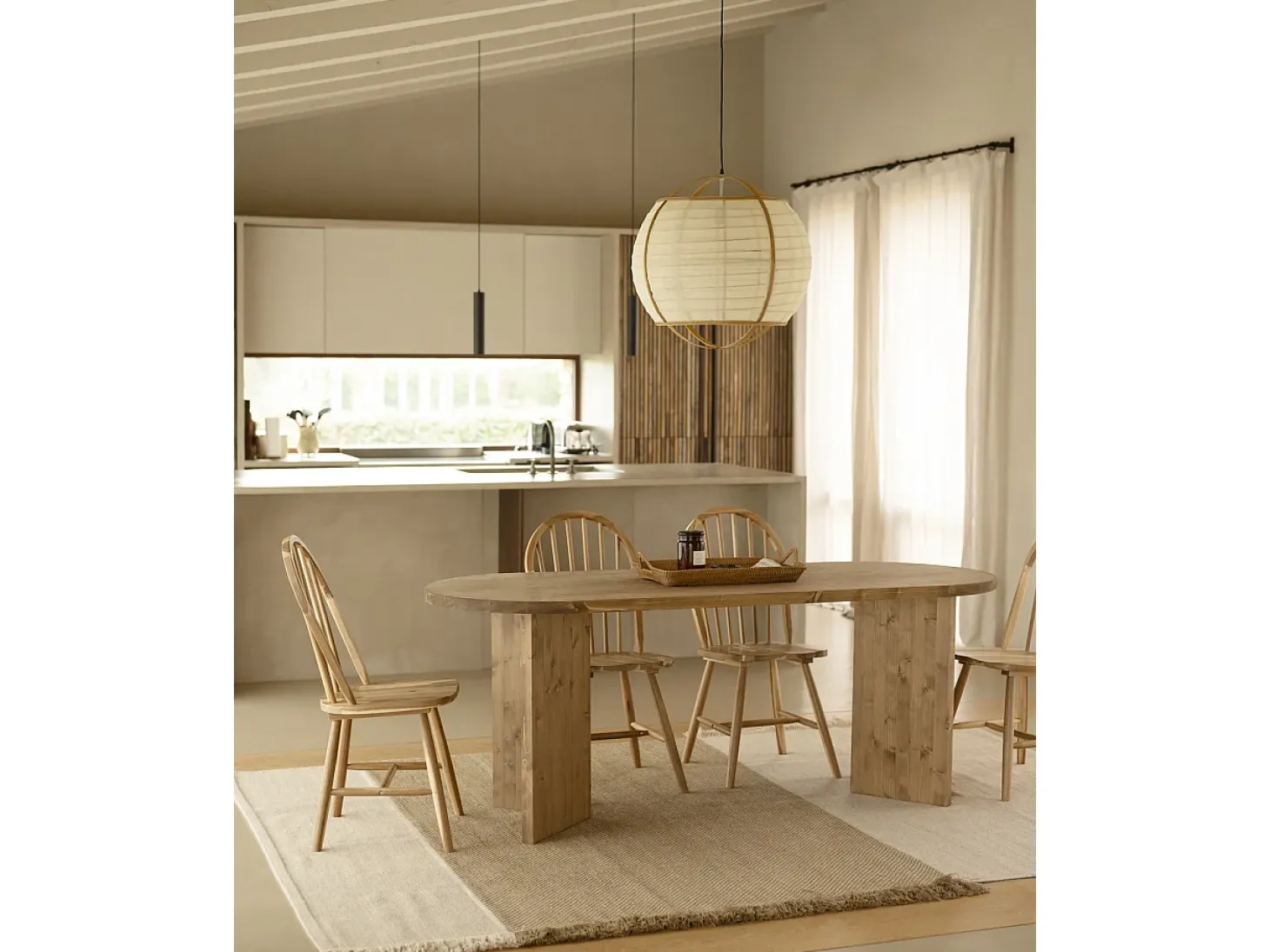 Mesa de comedor de madera maciza de abeto ovalada Decowood en tono roble oscuro de 180x75cm en tono roble oscuro - OSAKA - DECOWOOD