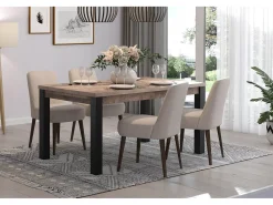 Mesa de comedor de madera y patas de acero negro Adeline L 160 cm