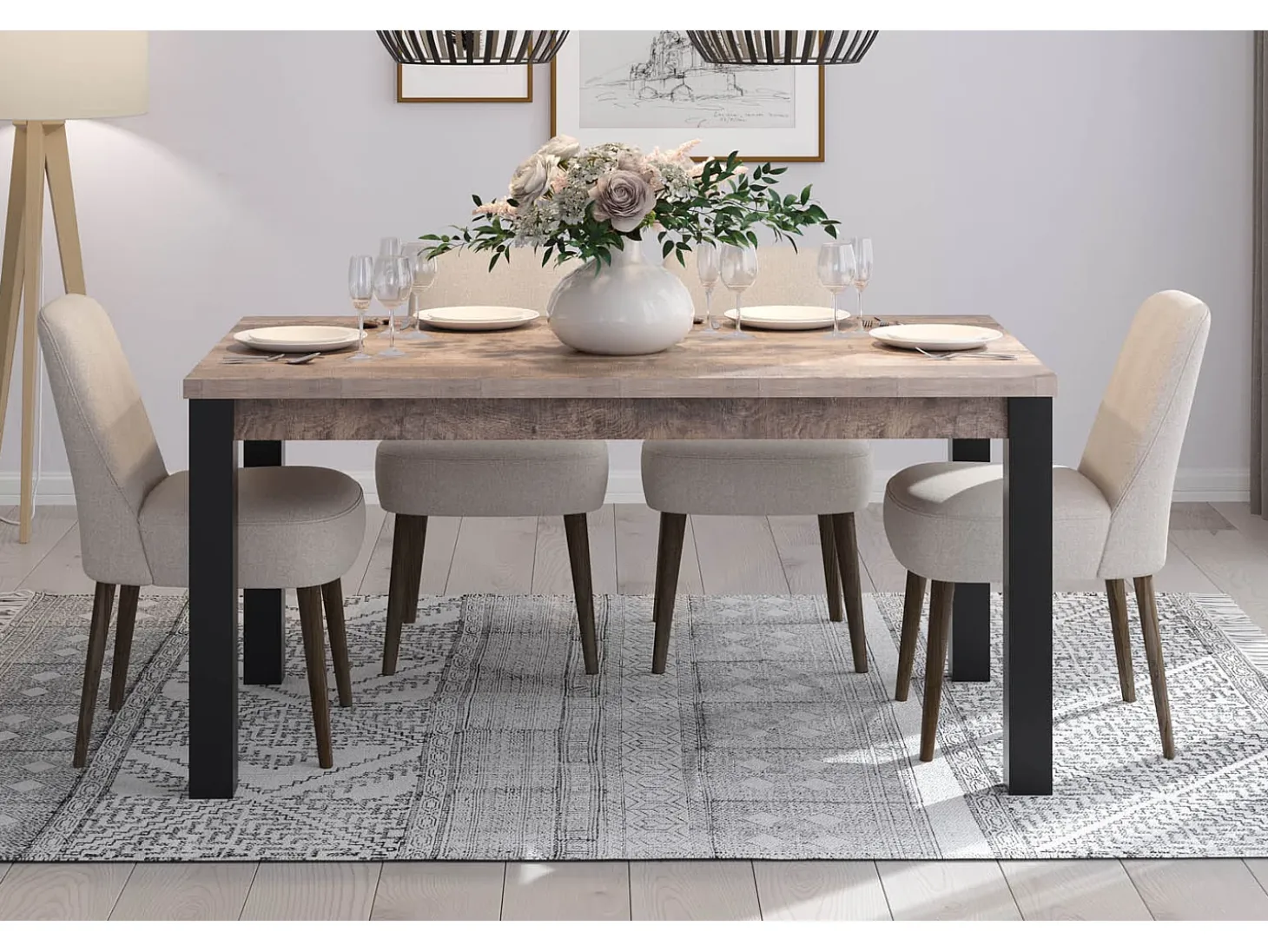 Mesa de comedor de madera y patas de acero negro Adeline L 160 cm