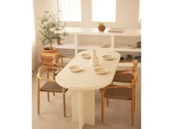 Mesa de comedor de madera maciza de abeto ovalada Decowood en tono blanco en microcemento de 160x78cm - TOKYO - DECOWOOD