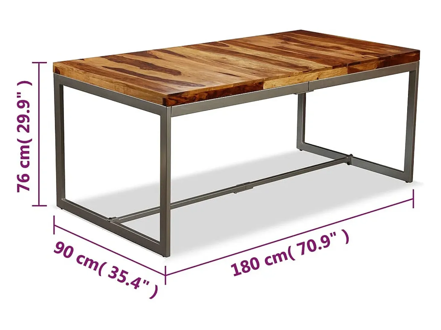 Mesa de comedor de madera maciza de sheesham y acero 180 cm