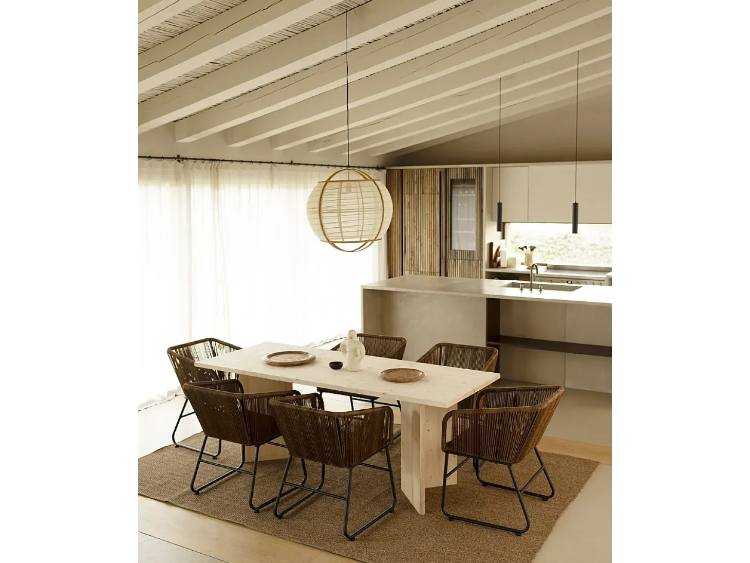 Mesa de comedor de madera maciza de abeto rectangular Decowood en tono natural de 160x75cm en tono natural - KYOTO - DECOWOOD