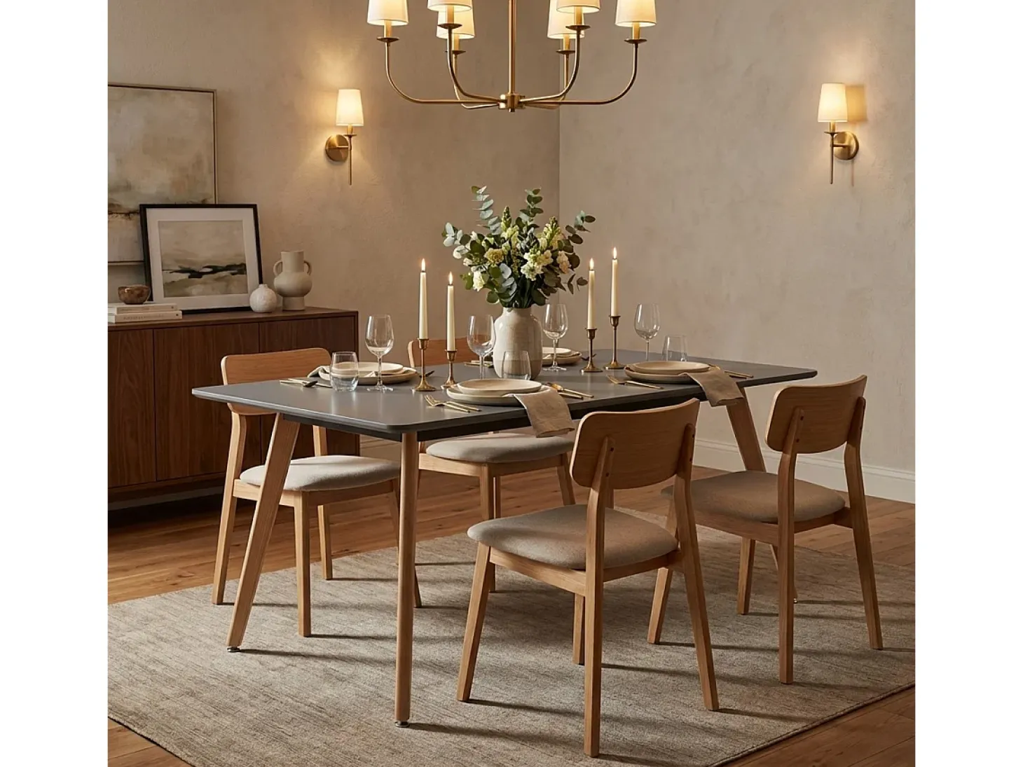 Mesa de comedor de madera cocina 120x80 cm blanco negro Demant - Negro