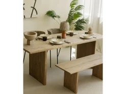 Mesa de comedor de madera de pino maciza rectangular con patas ranuradas Decowood de 140x80cm en tono roble oscuro - BALI - DECOWOOD