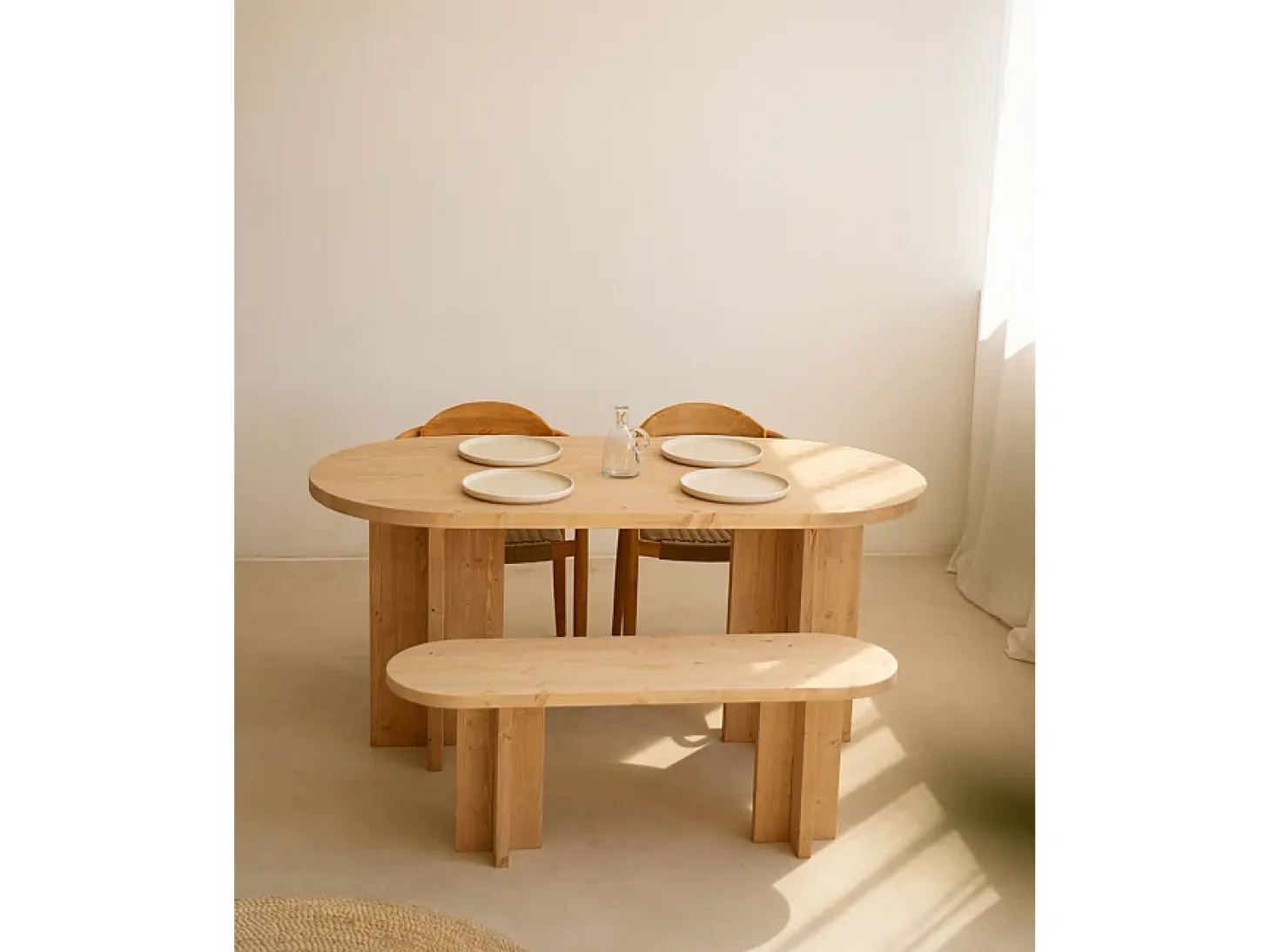 Mesa de comedor de madera maciza de abeto ovalada Decowood en tono roble medio de 200x85cm - TOKYO - DECOWOOD