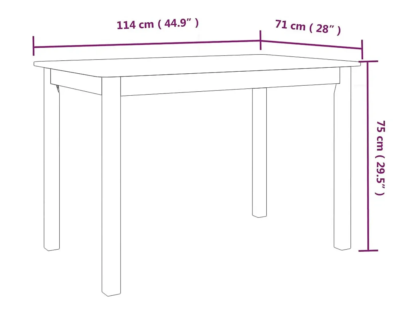 Mesa de comedor de madera maciza de caucho blanca 114x71x75 cm