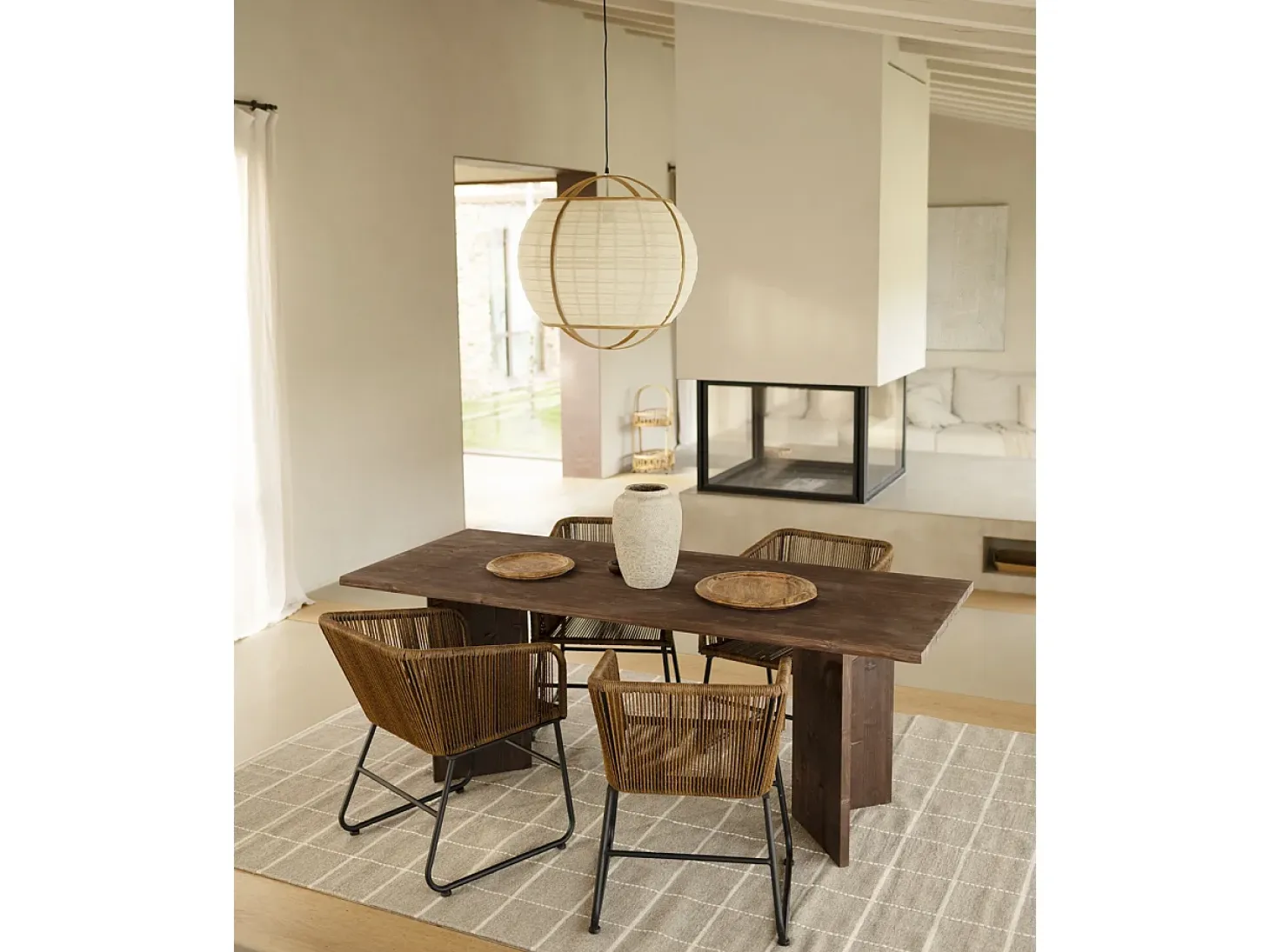 Mesa de comedor de madera maciza de abeto rectangular Decowood en tono nogal de 160x75cm en tono nogal - KYOTO - DECOWOOD