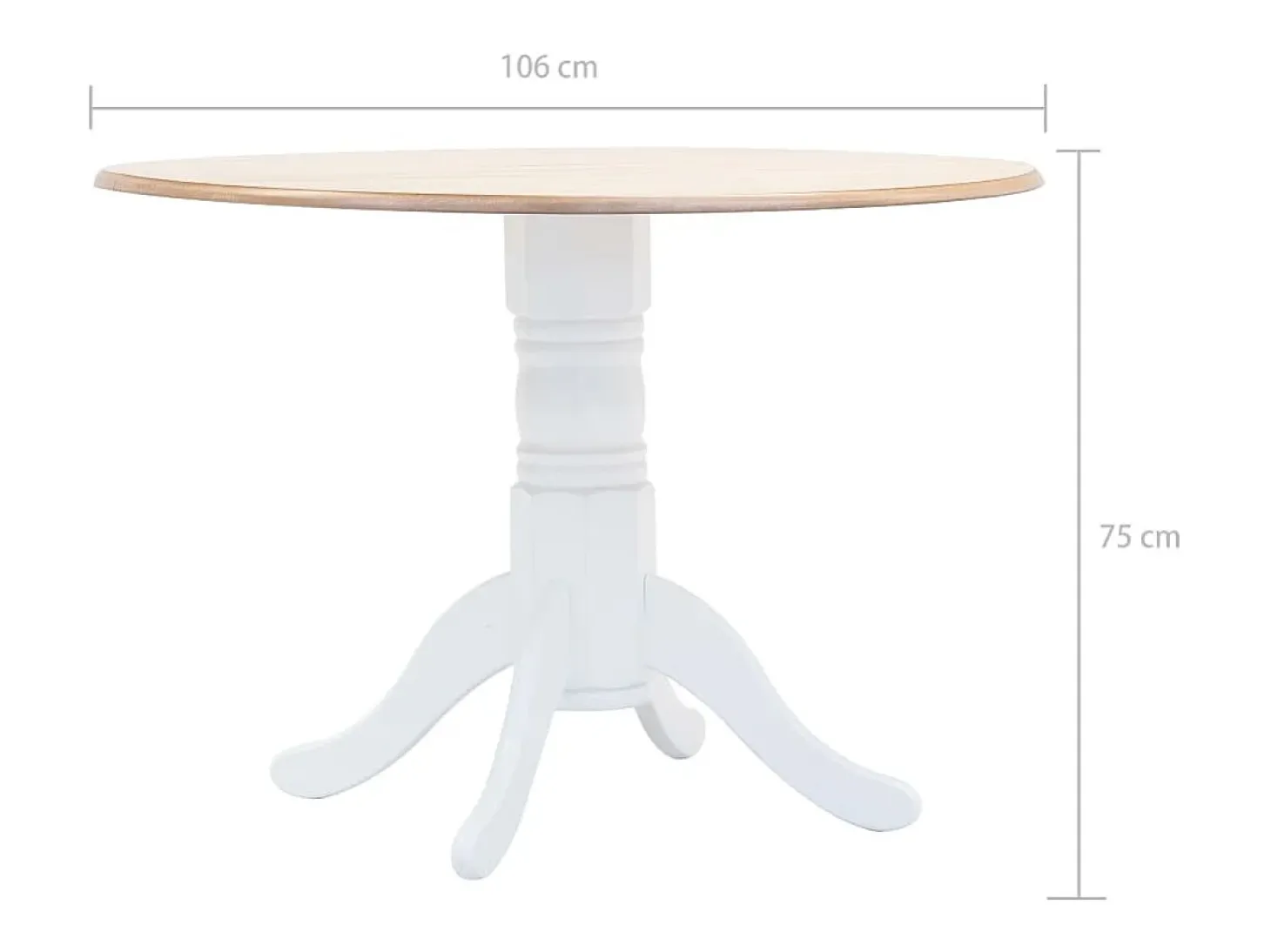 Mesa de comedor de madera maciza de caucho blanco marrón 106 cm