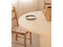 Mesa de comedor de madera de abeto maciza en microcemento redonda y soporte cilíndrico de Ø100x75cm en tono blanco roto - LUCÍA - DECOWOOD