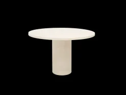 Mesa de comedor de madera de abeto maciza en microcemento redonda y soporte cilíndrico de Ø100x75cm en tono blanco roto - LUCÍA - DECOWOOD