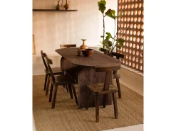 Mesa de comedor de madera de abeto maciza ovalada Decowood en tono nogal de 160x75,2cm - BLOOM - DECOWOOD