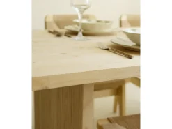 Mesa de comedor de madera de pino maciza rectangular con patas ranuradas Decowood de 140x80cm en tono natural - BALI - DECOWOOD