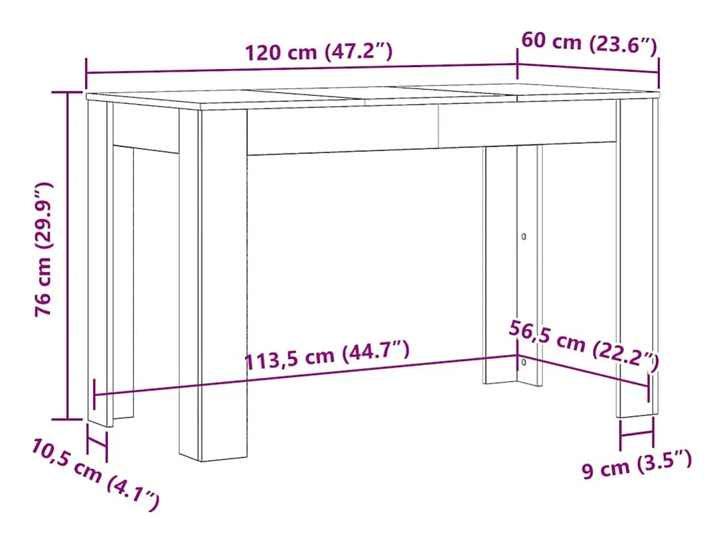 Mesa de comedor de madera de ingeniería gris 120x60x76 cm