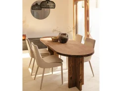 Mesa de comedor de madera maciza de abeto ovalada Decowood en tono nogal de 200x85cm - TOKYO - DECOWOOD
