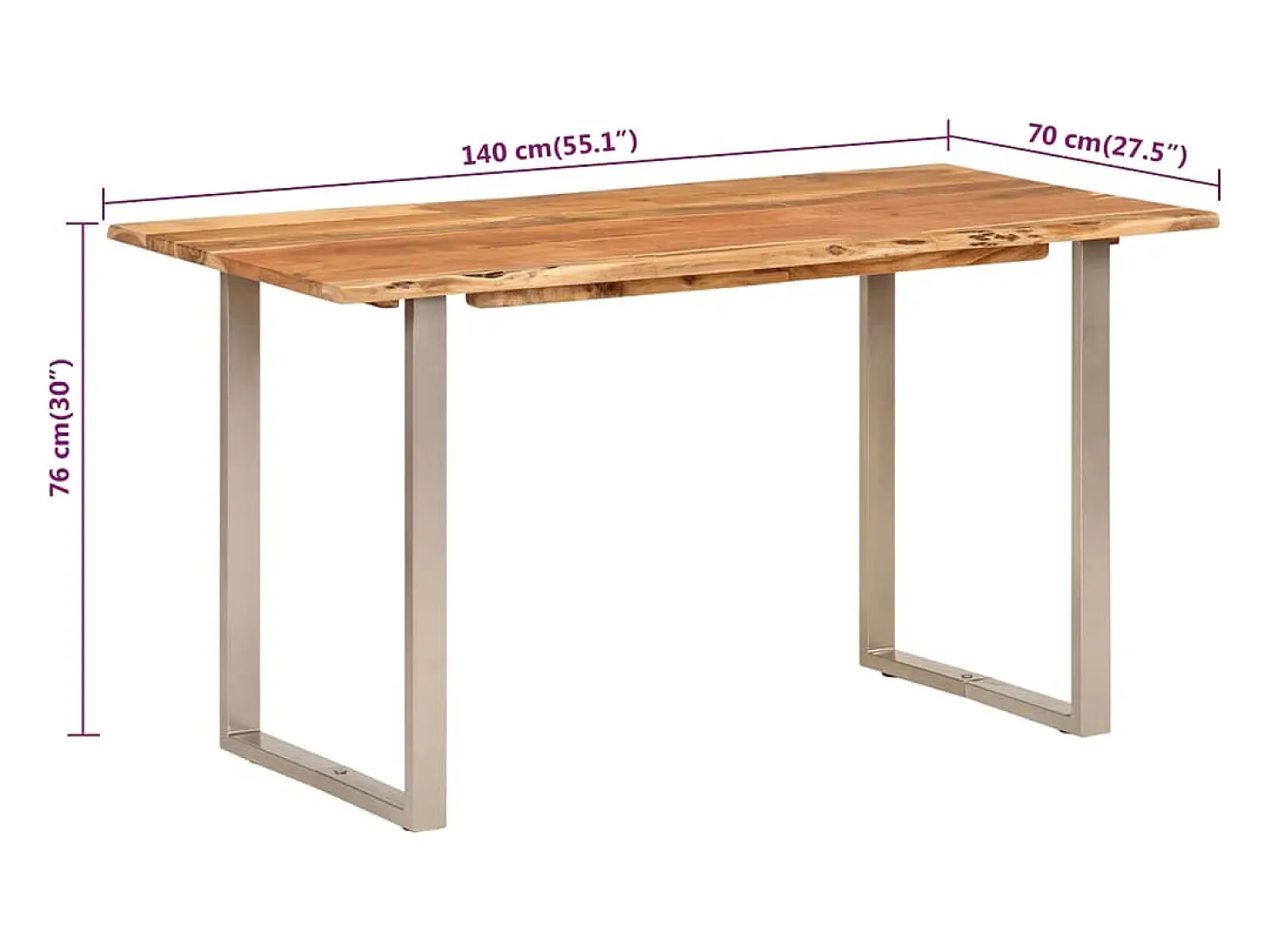 Mesa de comedor de madera maciza de acacia 140x70x76 cm