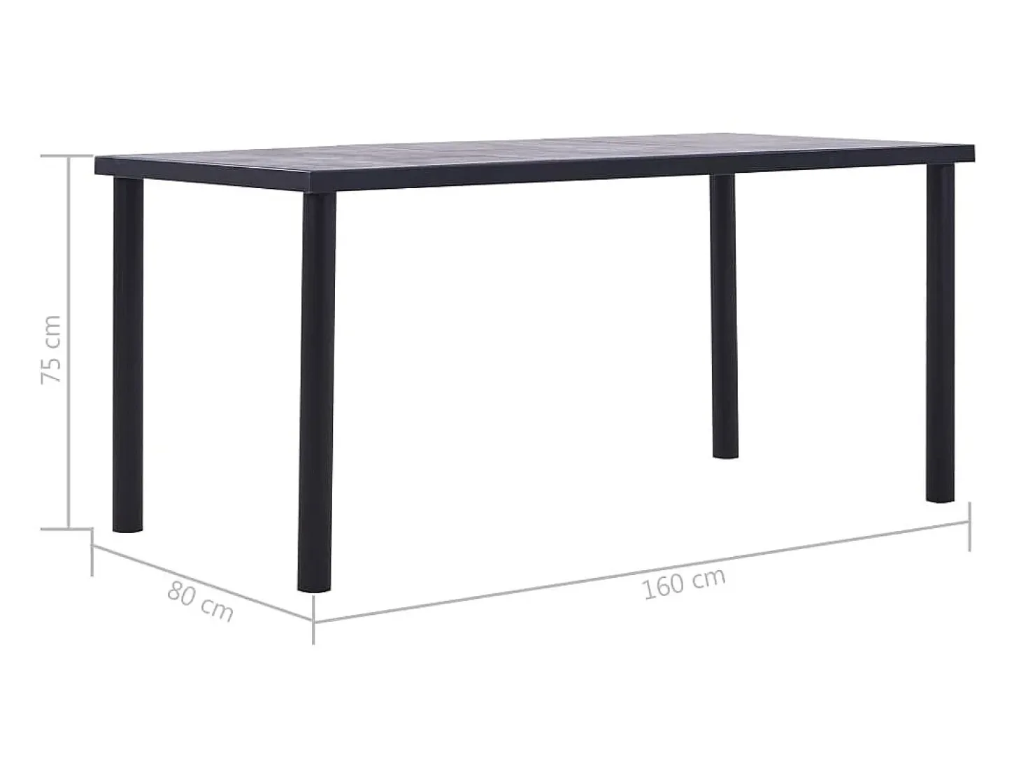 Mesa de comedor de MDF negro y gris hormigón 160x80x75 cm ES852593
