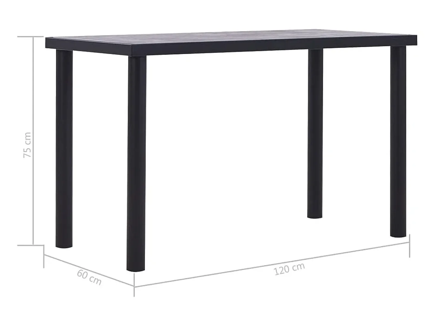 Mesa de comedor de MDF negro y gris hormigón 120x60x75 cm